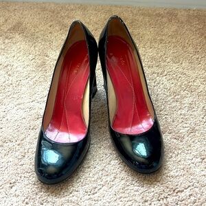 Kate Spade Classic Round Toe Chunky Heel Black Patent Leather Pump